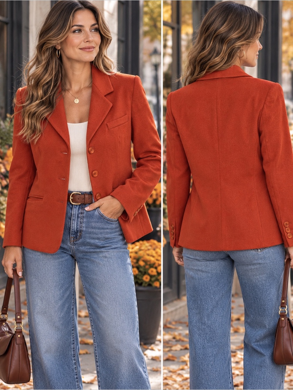 Vintage Norton McNaughton Petite 14P Wool Cashmere Red Orange Blazer Jacket